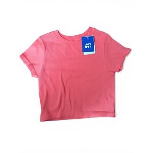 JoyLab Womens Ribbed Short Sleeve Crop Top Pink Coral Seamless Athletic Tee L